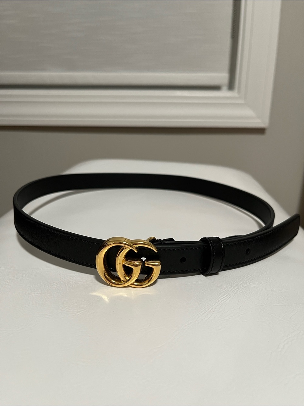 GUCCI Black Leather Belt with Gold Double-G Buckle